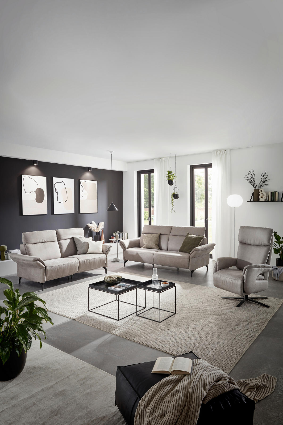 2-SITZER-SOFA in Lederlook Hellgrau  - Hellgrau/Schwarz, Konventionell, Textil/Metall (216/103/92cm) - Dieter Knoll