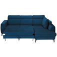 ECKSOFA Blau Chenille  inkl. Zierkissen, Bettkasten, Schlaffunktion, Rücken echt, Kopfteilverstellung, Liegefläche im Originalstoff  - Blau/Schwarz, KONVENTIONELL, Textil/Metall (266/185cm) - Carryhome