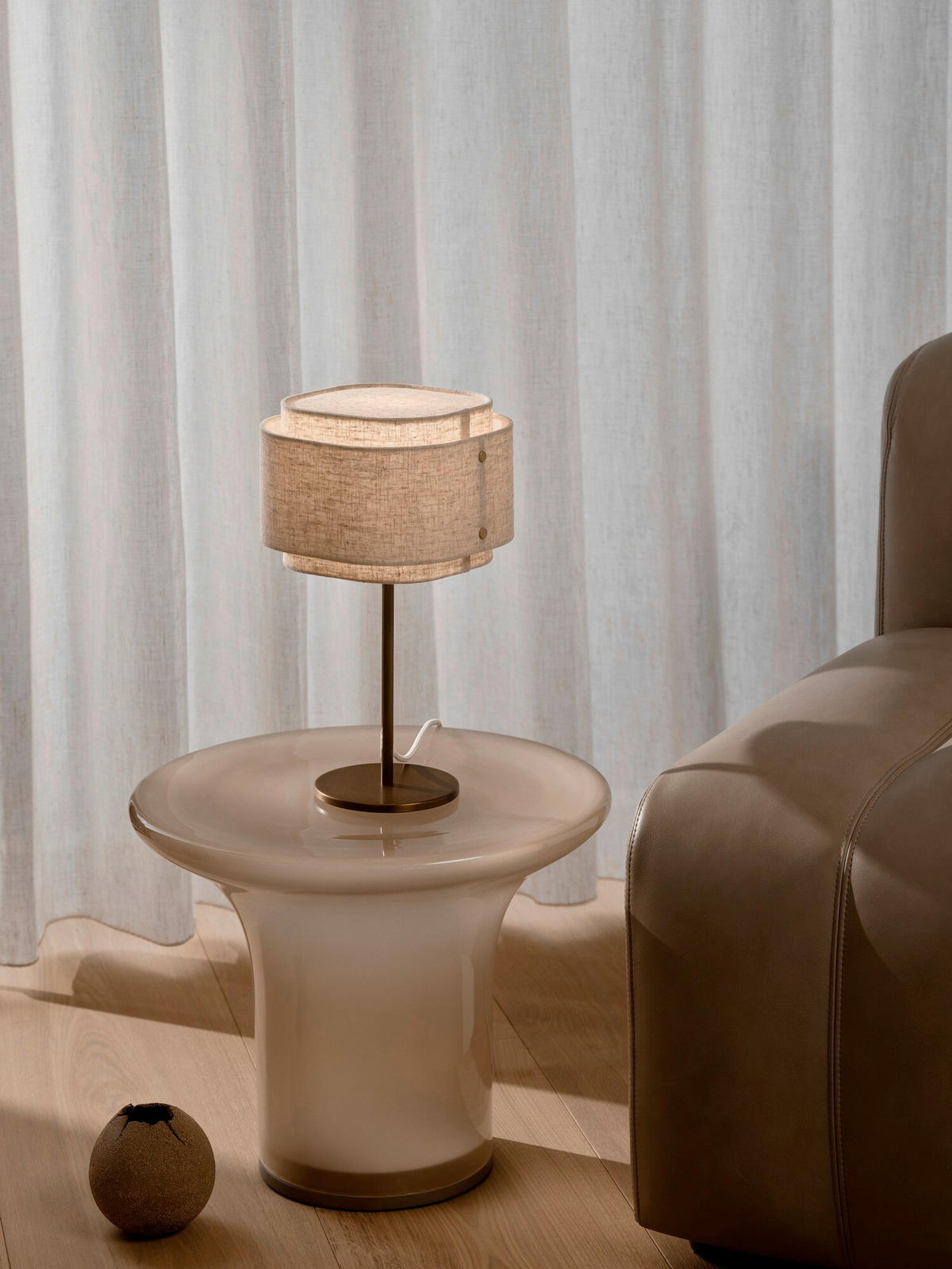 TISCHLEUCHTE 21/37 cm  - Beige/Braun, Design, Textil/Metall (21/37cm) - Nordlux