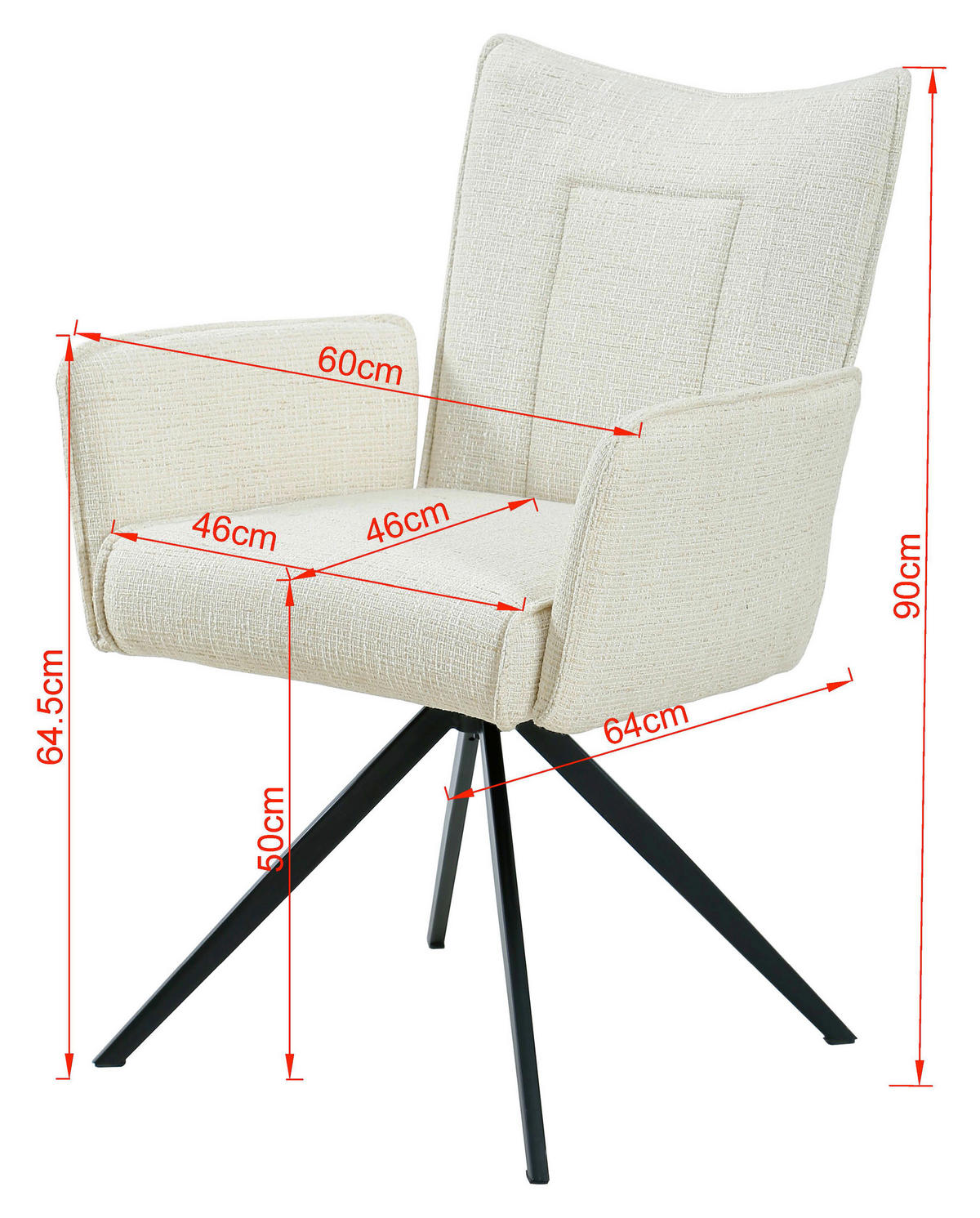 ARMLEHNSTUHL Eisen Webstoff  - Beige/Schwarz, Design, Textil/Metall (60/89/66cm) - Carryhome