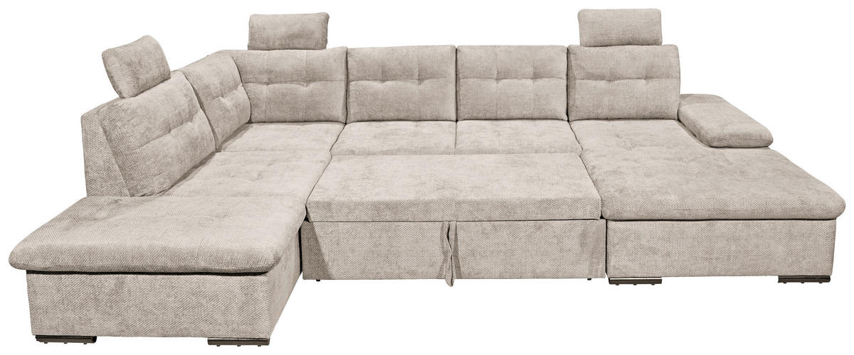 WOHNLANDSCHAFT RONDA Greige Webstoff  - Greige/Schwarz, Basics, Kunststoff/Textil (218/324/170cm) - Livetastic