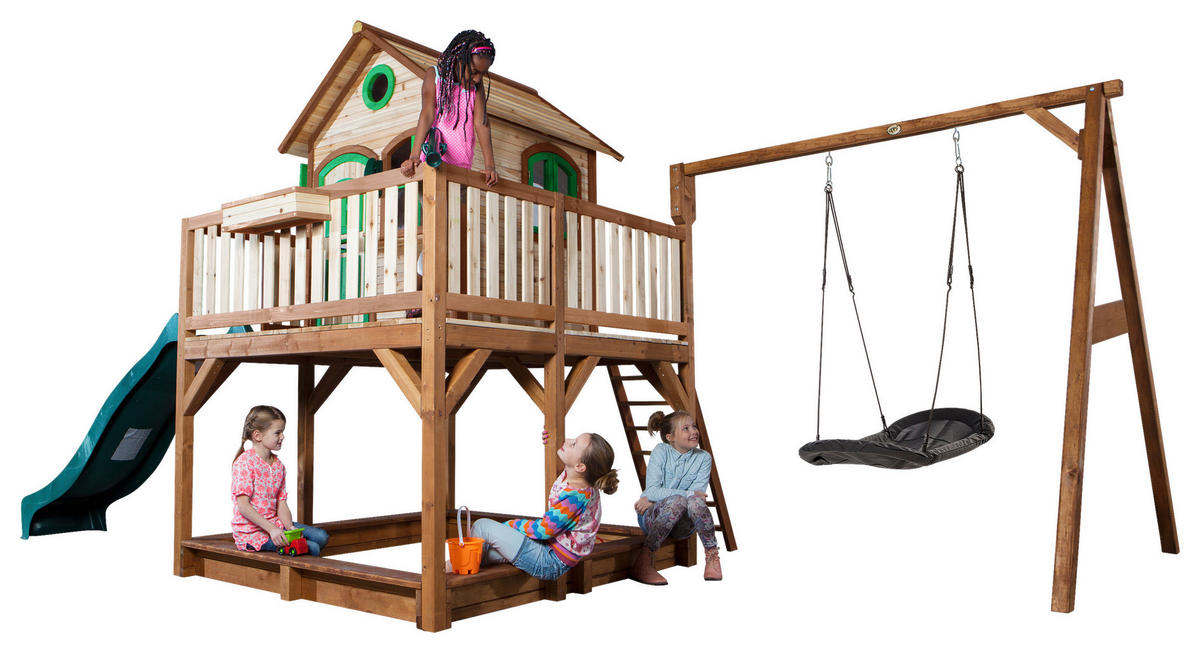 SPIELTURM 613/291/277 cm  - Braun/Weiß, KONVENTIONELL, Holz (613/291/277cm) - Ambia Garden