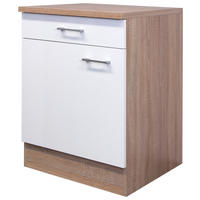 KÜCHENUNTERSCHRANK 60/85/57 cm  in Weiß, Sonoma Eiche  - Alufarben/Weiß, KONVENTIONELL, Holzwerkstoff/Kunststoff (60/85/57cm) - FlexWell
