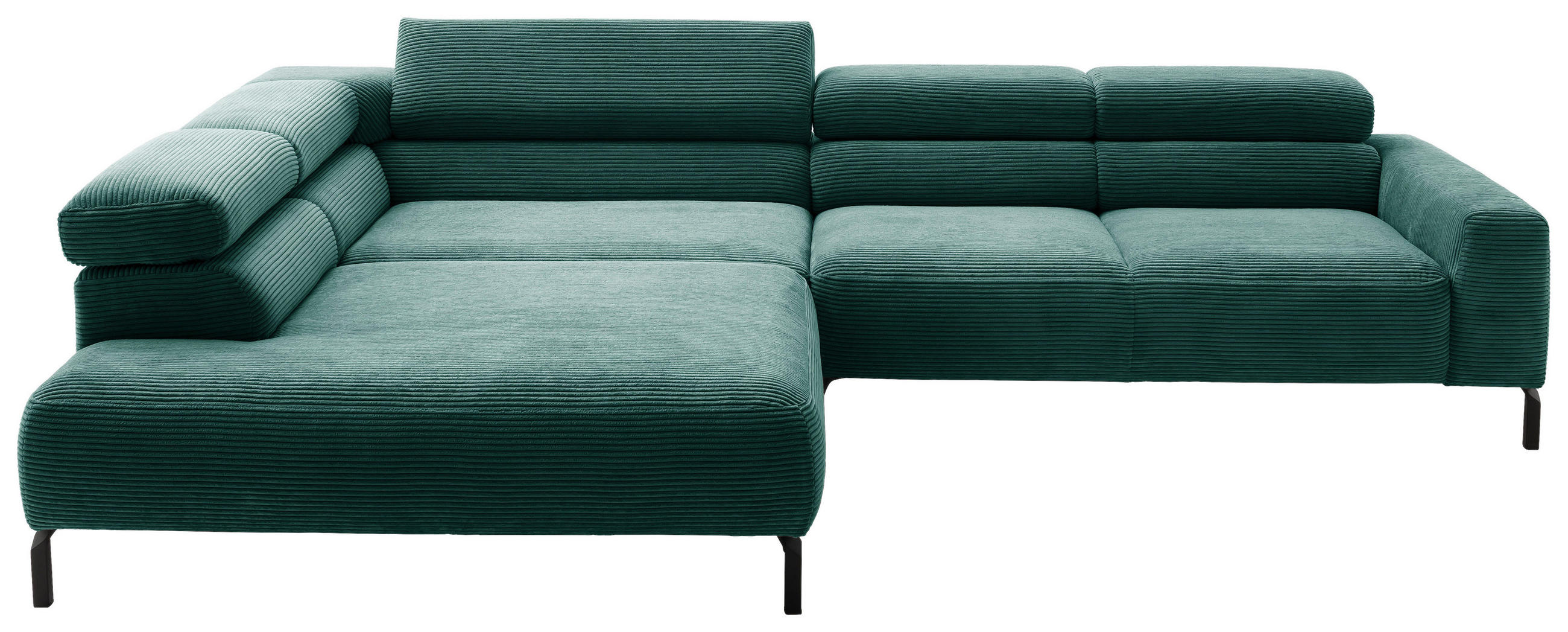 ECKSOFA inkl. Funktion Dunkelgrün Cord  - Dunkelgrün/Schwarz, MODERN, Textil/Metall (221-224/314-317cm) - Pure Home Lifestyle