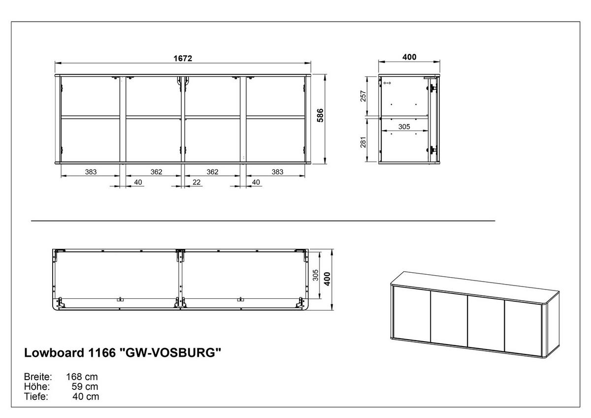 LOWBOARD  168/60/40 cm  - Kaschmir/Eichefarben, Design, Holzwerkstoff/Kunststoff (168/60/40cm) - Germania