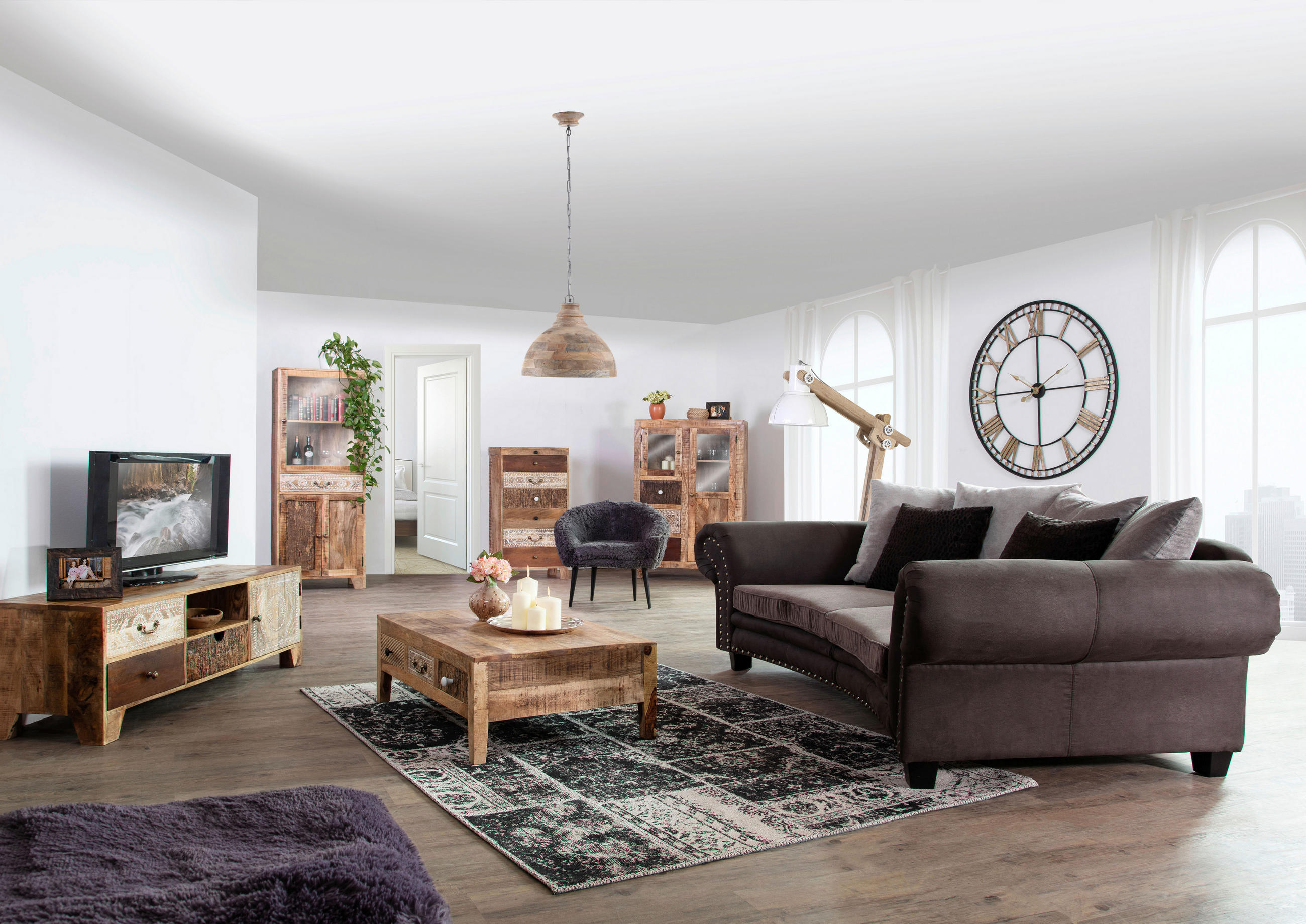 COUCHTISCH Akazie, Mangoholz massiv 100/70/37 cm rechteckig Naturfarben, Weiß, Akaziefarben, Dunkelbraun - Dunkelbraun/Schwarz, Design, Holz/Holzwerkstoff (100/70/37cm) - Landscape