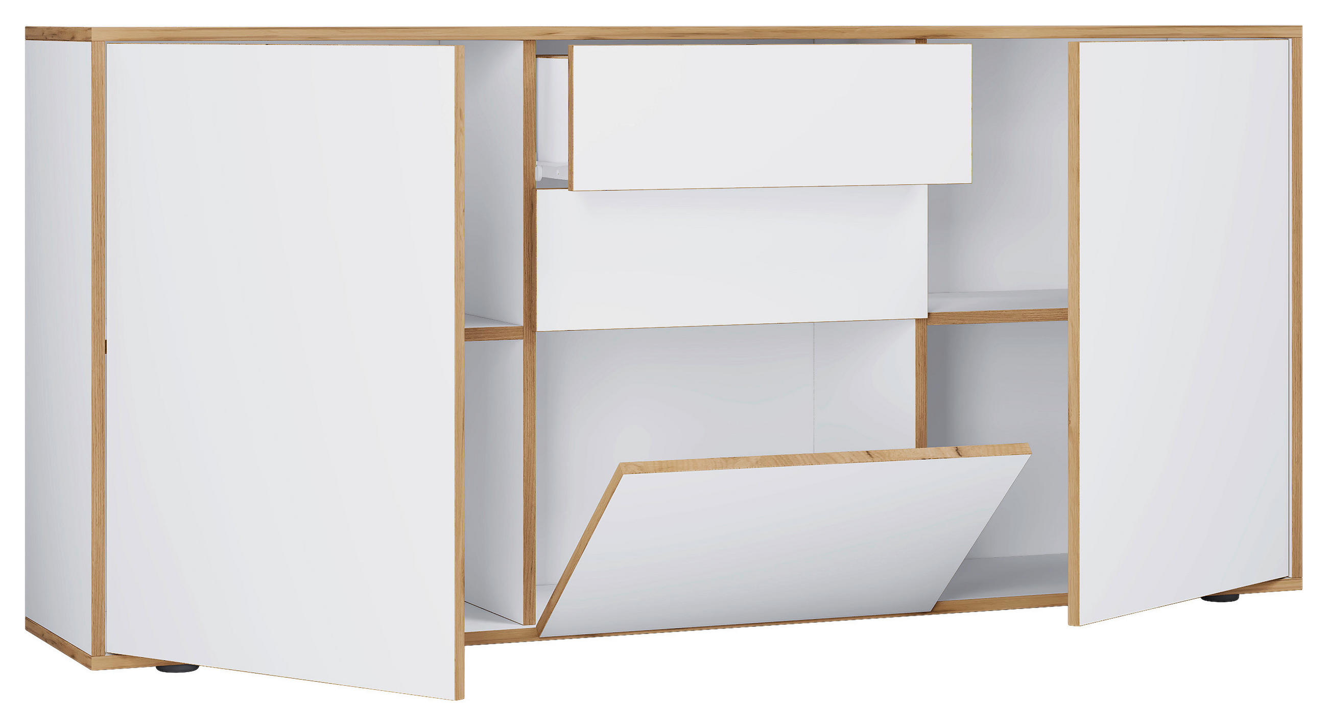 KOMMODE Salia, 160/74/33 cm, 2 Schublade(n)  - Honigeiche/Schwarz, Design, Holzwerkstoff/Kunststoff (160/74/33cm) - MID.YOU