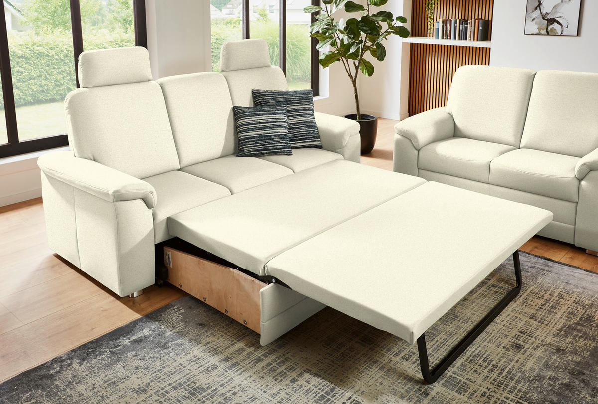 SITZGARNITUR Chenille Beige  - Beige/Alufarben, Konventionell, Textil/Metall (208/156/96/89cm) - Beldomo Comfort