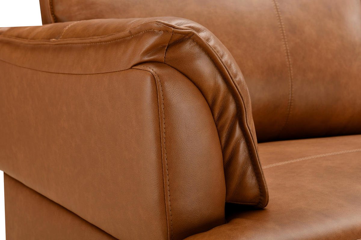 2-SITZER-SOFA Cognac Echtleder Lederlook  - Cognac/Schwarz, Design, Leder/Holz (195/87/90cm) - MID.YOU