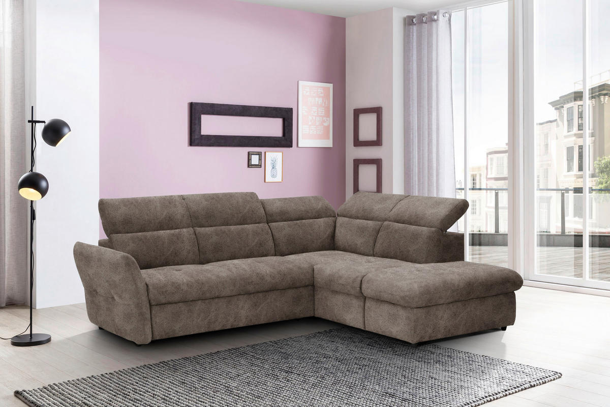 ECKSOFA in Mikrofaser Graubraun  254/224 cm  - Graubraun/Schwarz, Design, Kunststoff/Textil (254/224cm) - Stylife