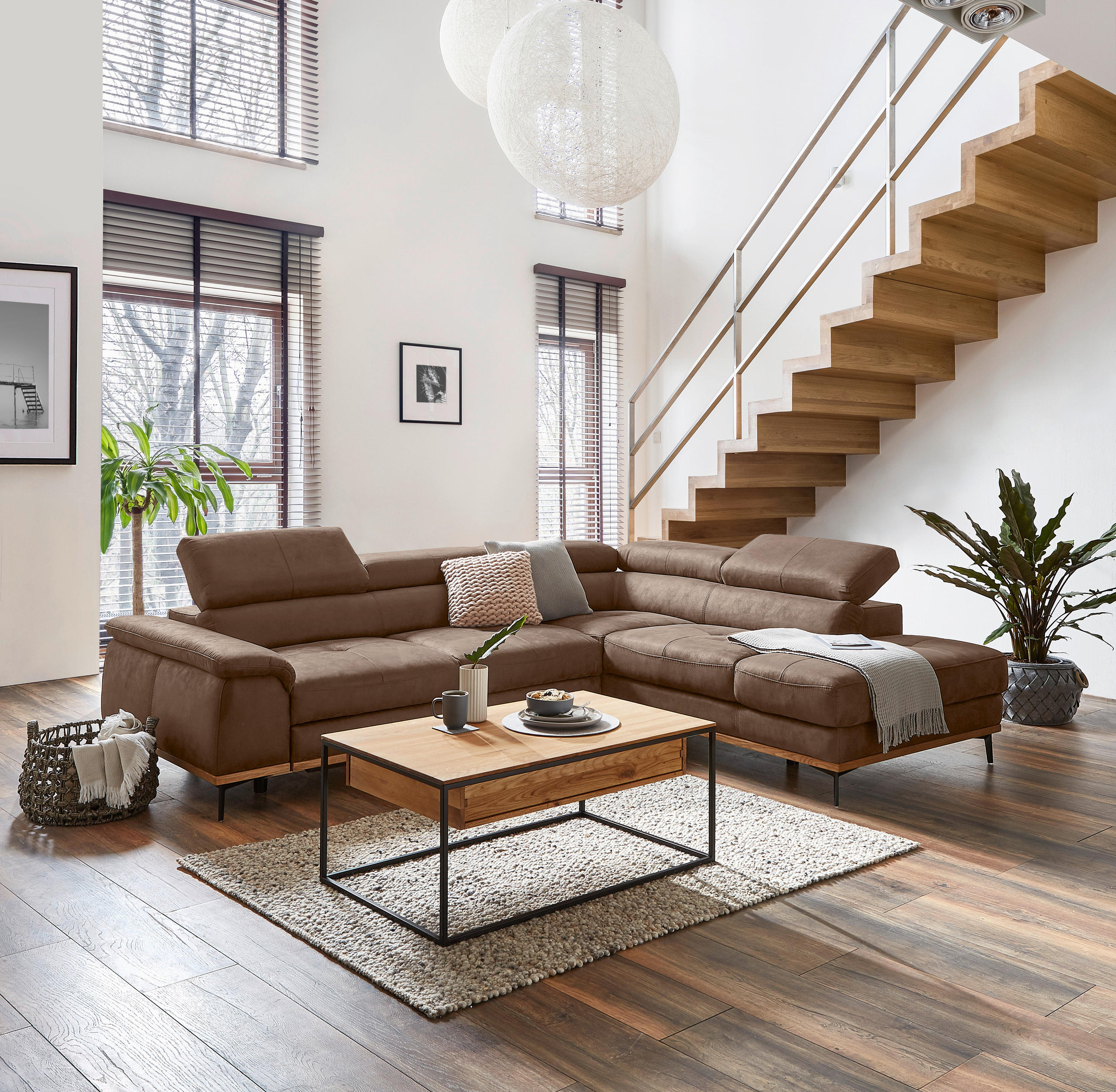 ECKSOFA in Lederlook Rotbraun  - Rotbraun/Schwarz, Natur, Holz/Textil (282/226cm) - Novel