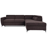 ECKSOFA in Velours Dunkelbraun  - Dunkelbraun/Schwarz, Konventionell, Textil/Metall (255/217cm) - MID.YOU