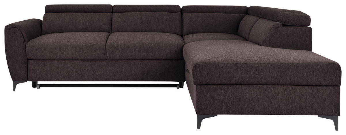 ECKSOFA in Velours Dunkelbraun  - Dunkelbraun/Schwarz, Konventionell, Textil/Metall (255/217cm) - MID.YOU