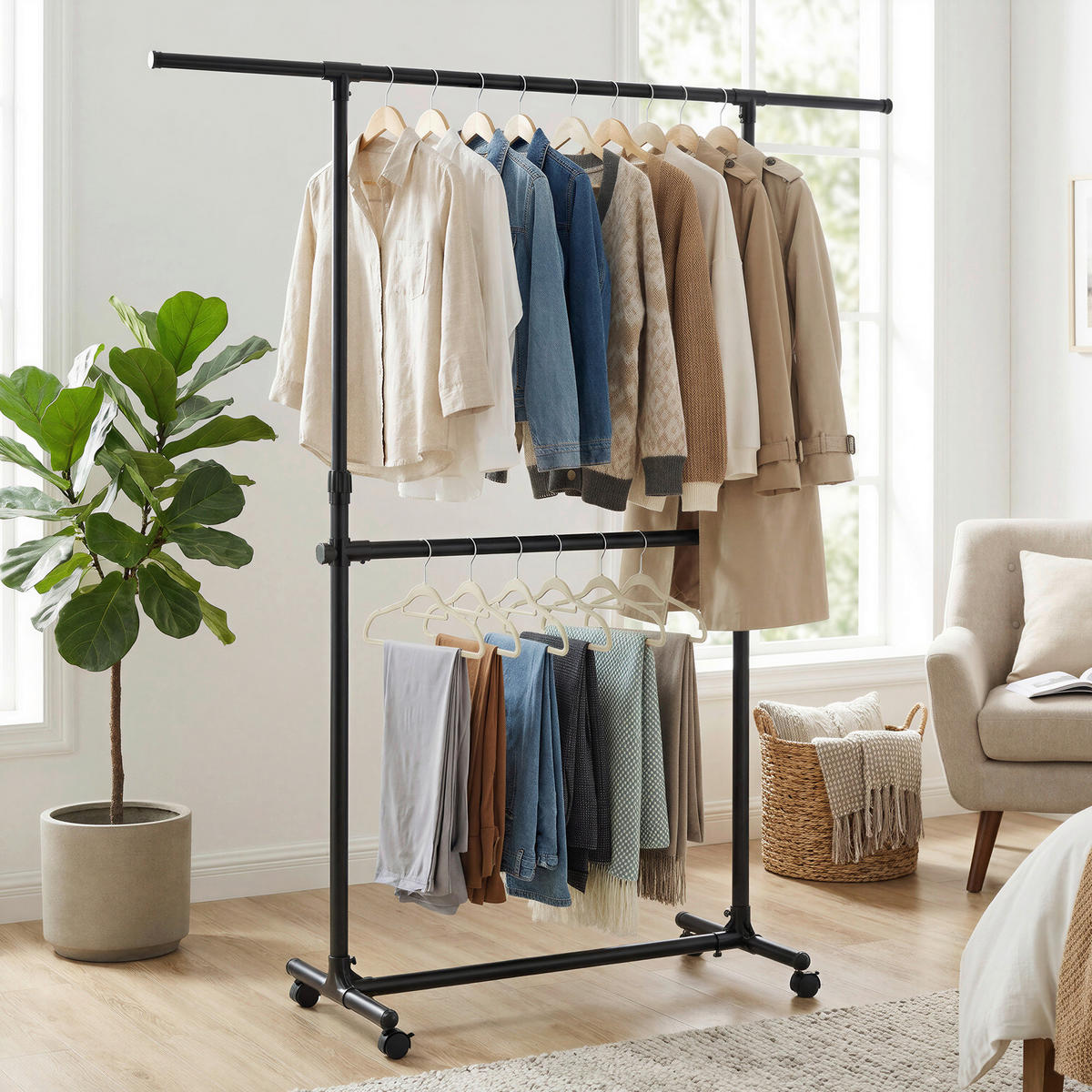 KLEIDERWAGEN in Schwarz 101-165/115-180/49 cm   - Schwarz, Trend, Kunststoff/Metall (101-165/115-180/49cm) - Boxxx