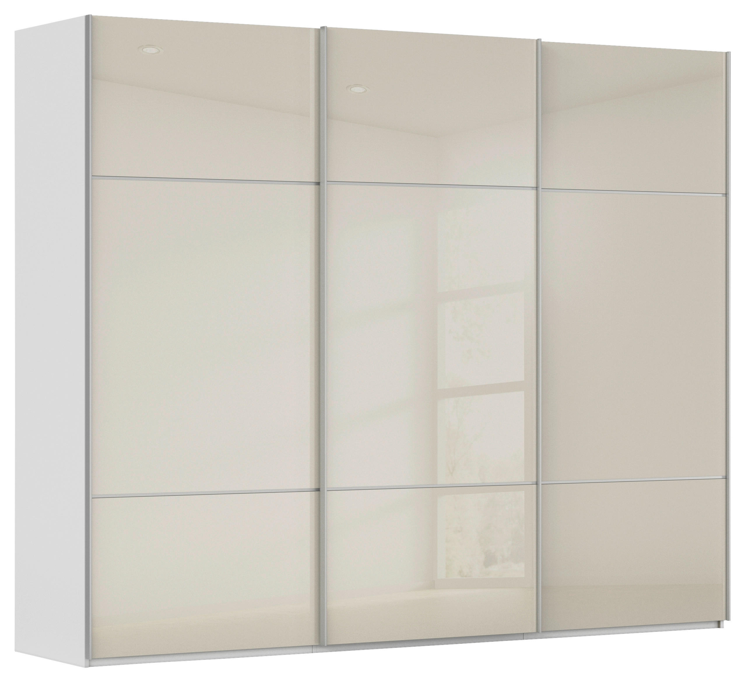 SCHWEBETÜRENSCHRANK 271/223/68 cm 3-türig Weiß, Champagner  - Champagner/Alufarben, KONVENTIONELL, Glas/Holzwerkstoff (271/223/68cm) - Novel