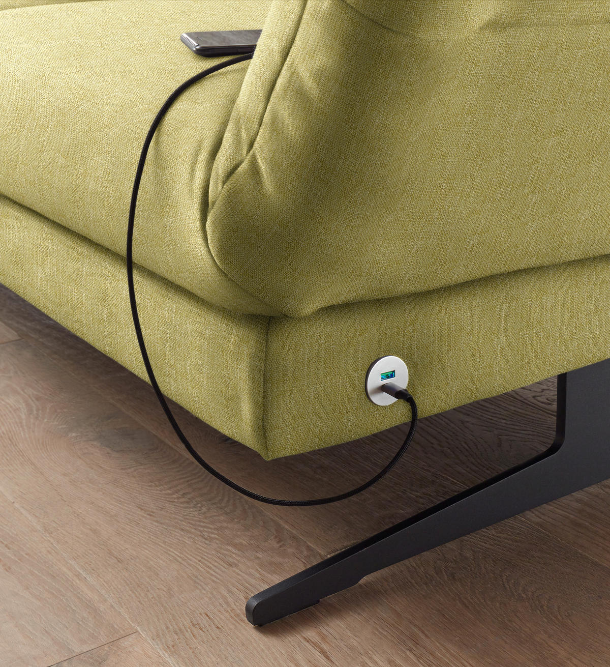 ECKSOFA in Flachgewebe Hellgrün  - Schwarz/Hellgrün, Design, Textil/Metall (176-217/279-327cm) - Dieter Knoll