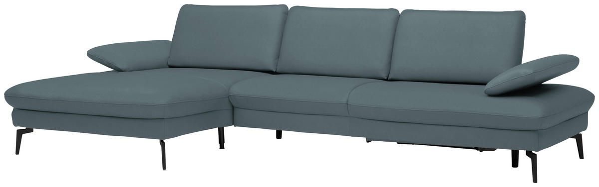 ECKSOFA in Echtleder Grau  - Schwarz/Grau, Design, Leder/Metall (157/325cm) - Dieter Knoll