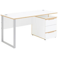 SCHREIBTISCH  in Silberfarben, Weiss, Eiche Artisan  - Weiss/Silberfarben, Konventionell, Holzwerkstoff/Metall (150/77/73cm) - MID.YOU