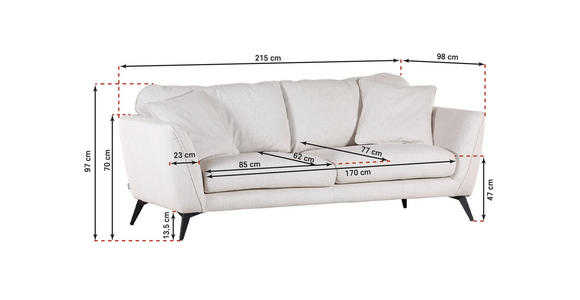 BIGSOFA in Chenille Dunkelgrau  - Dunkelgrau/Schwarz, KONVENTIONELL, Textil/Metall (215/70/98cm) - Carryhome