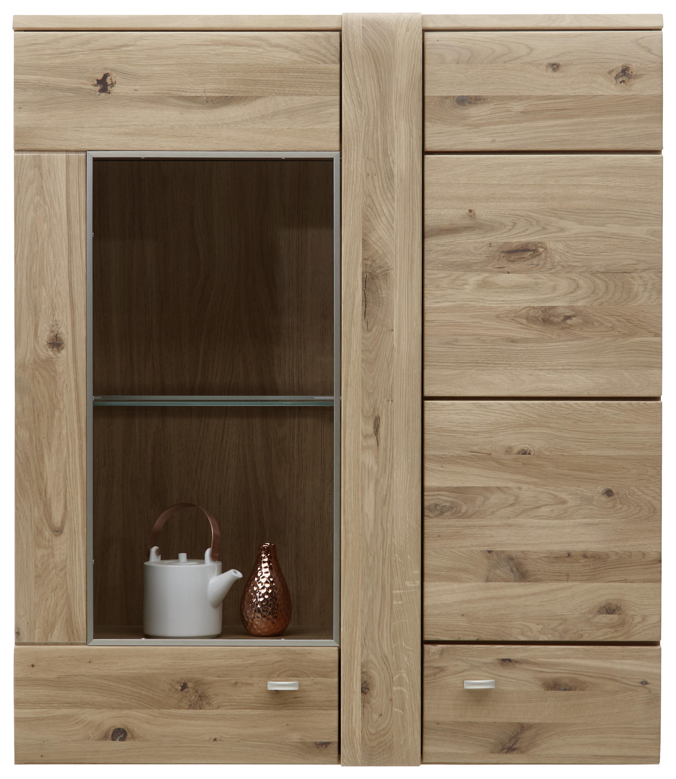 HÄNGEVITRINE in furniert, massiv Eiche Eichefarben  - Eichefarben/Alufarben, KONVENTIONELL, Glas/Holz (89/103,3/37,7cm) - Voleo