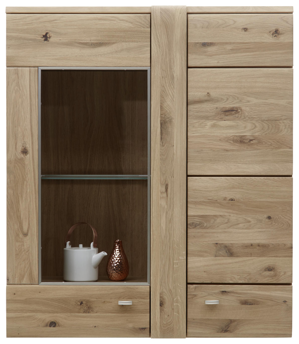 HÄNGEVITRINE in furniert, massiv Eiche Eichefarben  - Eichefarben/Alufarben, KONVENTIONELL, Glas/Holz (89/103,3/37,7cm) - Voleo