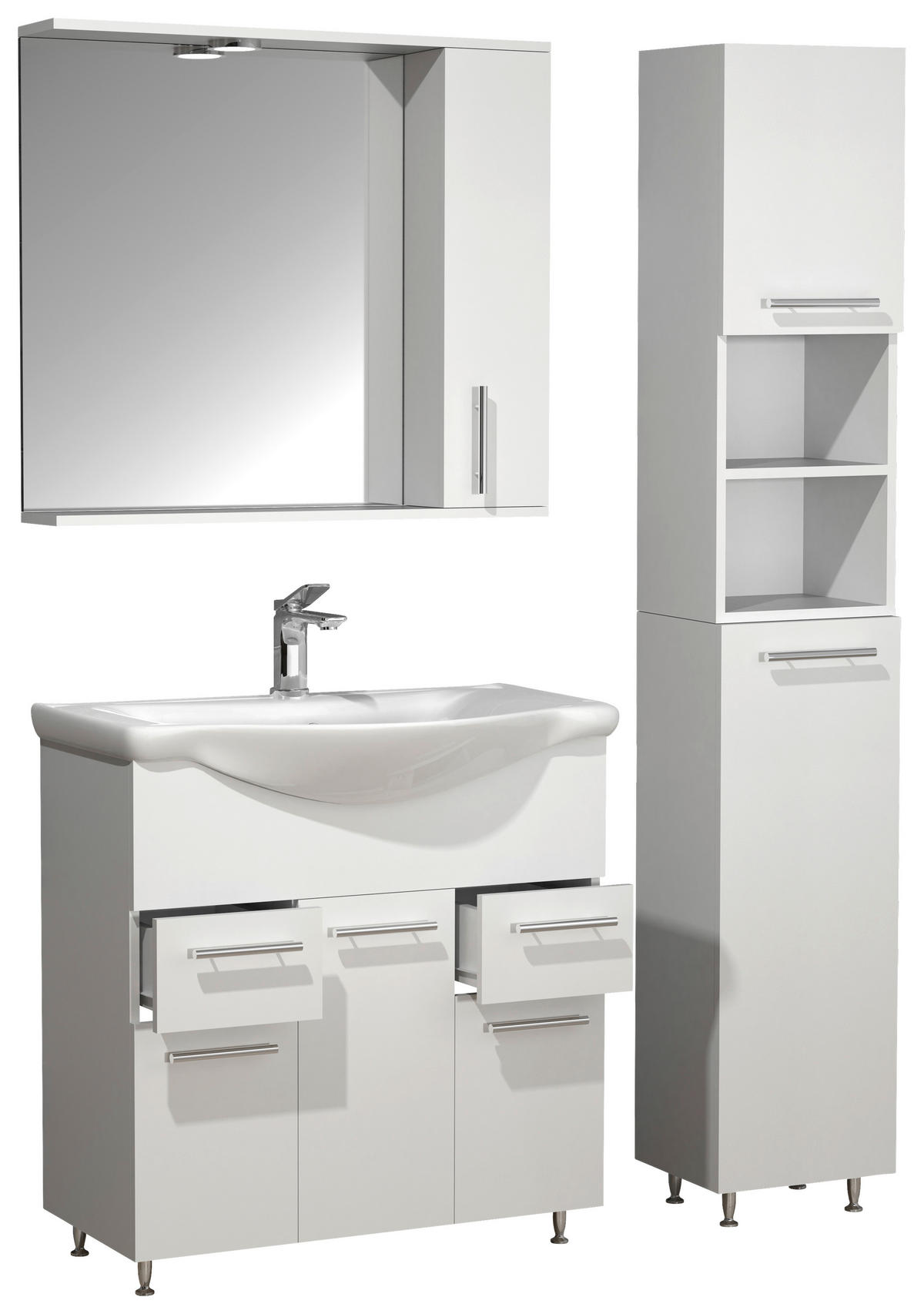 BADEZIMMER 4-teilig  in 105 cm  - Silberfarben/Weiß, MODERN, Glas/Keramik (105cm) - MID.YOU