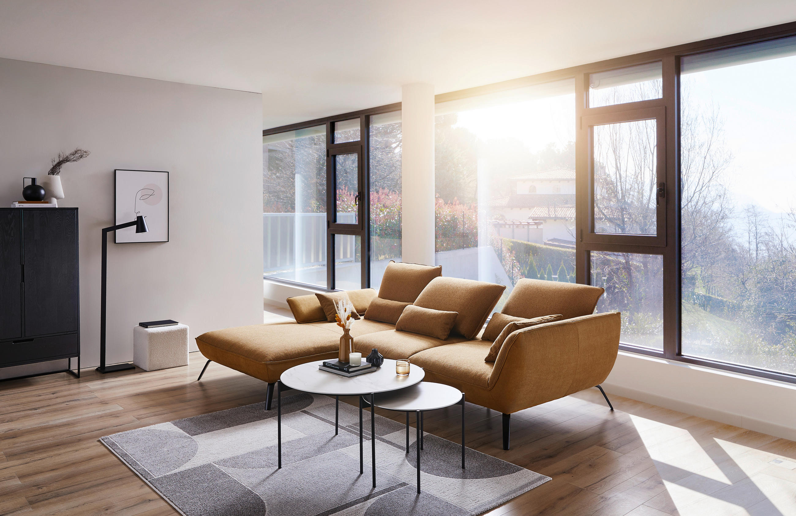 ECKSOFA Orange Flachgewebe  - Schwarz/Orange, Design, Textil/Metall (191/301cm) - Moderano