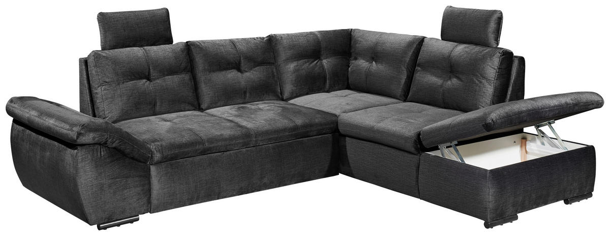 ECKSOFA in Mikrovelours Schwarz  - Schwarz, Konventionell, Kunststoff/Textil (265/217cm) - Carryhome