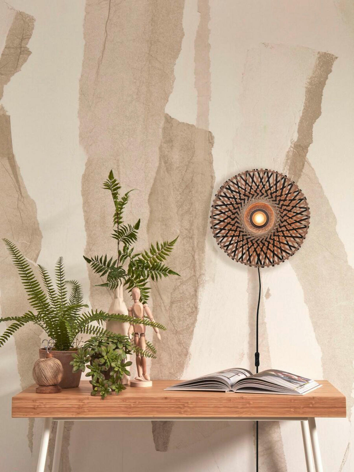 WANDLEUCHTE - Schwarz/Naturfarben, Trend (30/8/30cm) - Good & Mojo