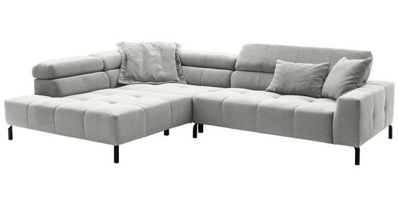 ECKSOFA Hellgrau Cord Rücken echt, Kopfteilverstellung, Sitzvorzug  - Hellgrau/Schwarz, KONVENTIONELL, Textil/Metall (219/311cm) - Hom`in