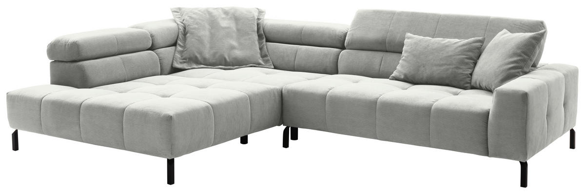 ECKSOFA in Cord Hellgrau  - Hellgrau/Schwarz, Konventionell, Textil/Metall (219/311cm) - Hom`in