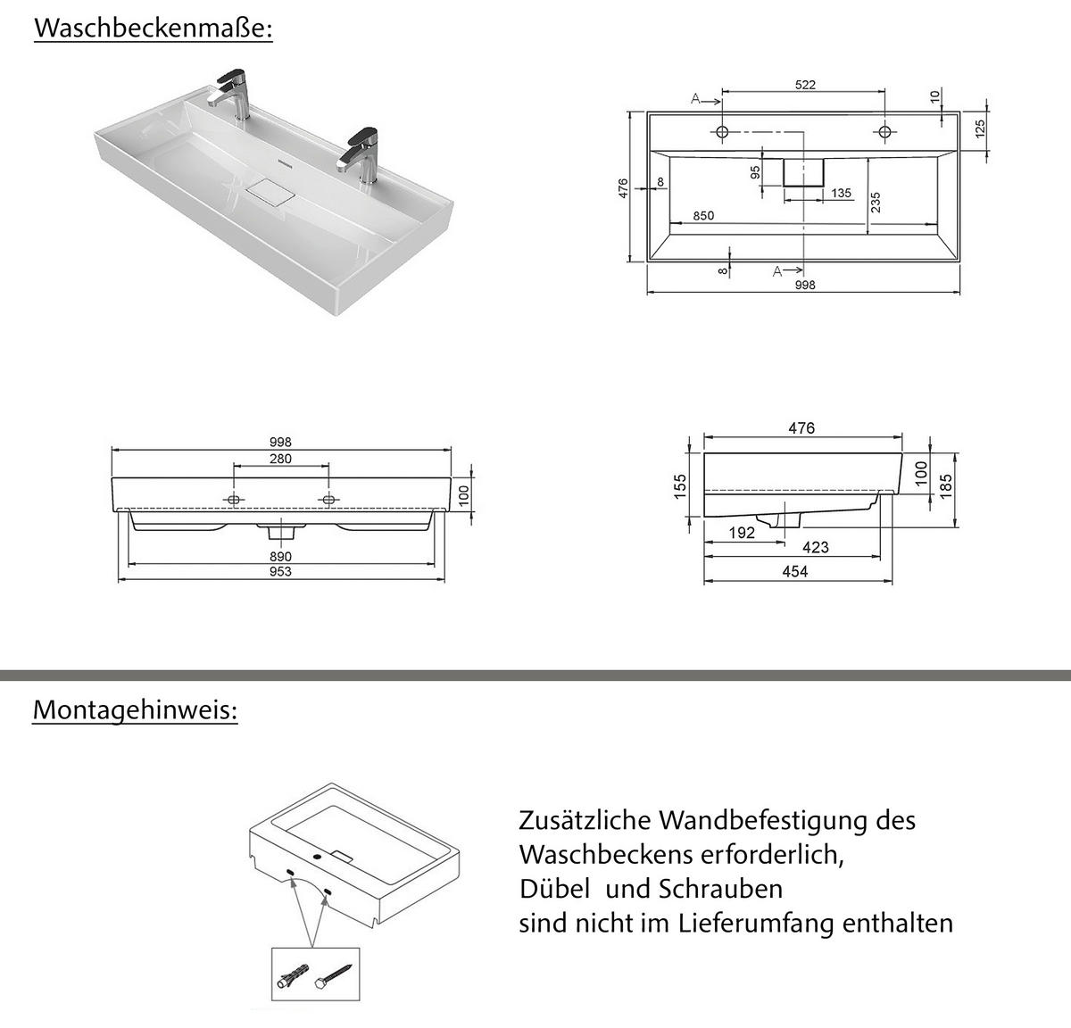 WASCHTISCHKOMBI 100 cm  - Sandfarben/Schwarz, KONVENTIONELL, Keramik/Holzwerkstoff (100cm) - Xora