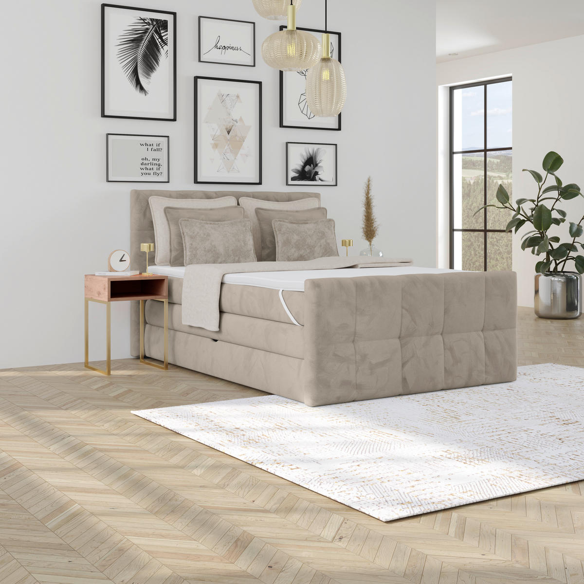 BOXSPRINGBETT 140/200 cm,  in Taupe, gepolstertes Kopfteil, Bettkasten, Topper, Matratzen, H2 + H2 = mittel  - Taupe, KONVENTIONELL, Holz/Holzwerkstoff (140/200cm) - Luca Bessoni