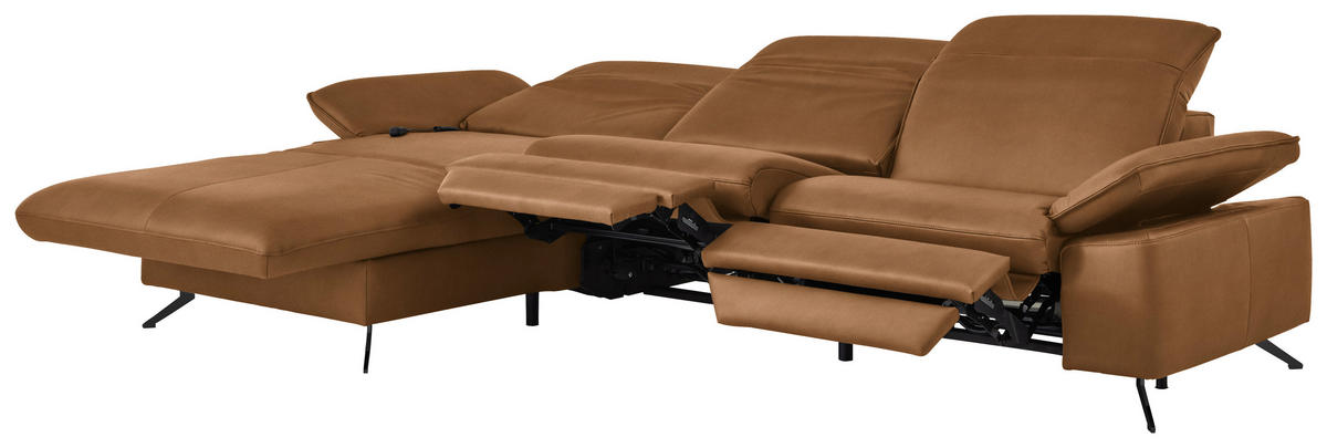 ECKSOFA  Echtleder Cognac  - Cognac/Schwarz, Design, Leder/Metall (169/307cm) - Beldomo Premium