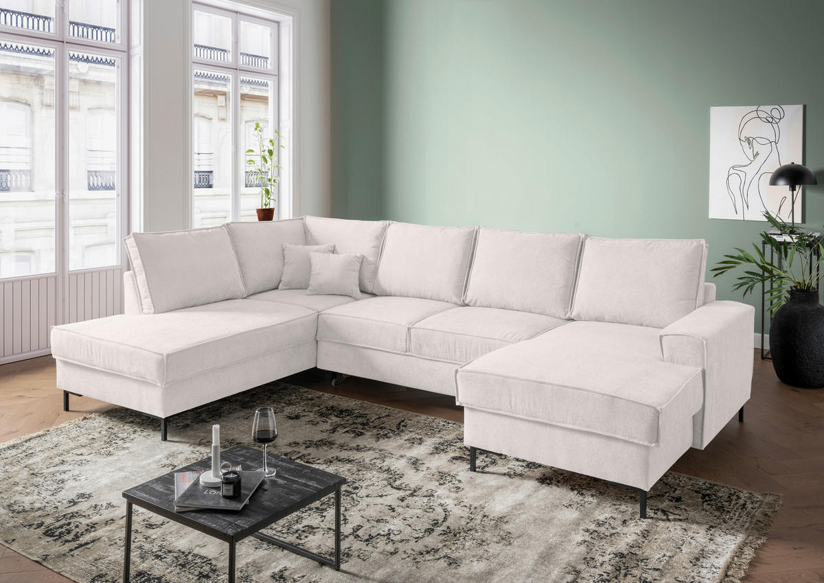 SJEDEĆA GARNITURA tekstil  bež   - bež/crna, Moderno, tekstil/metal (198/309/150cm) - MID.YOU