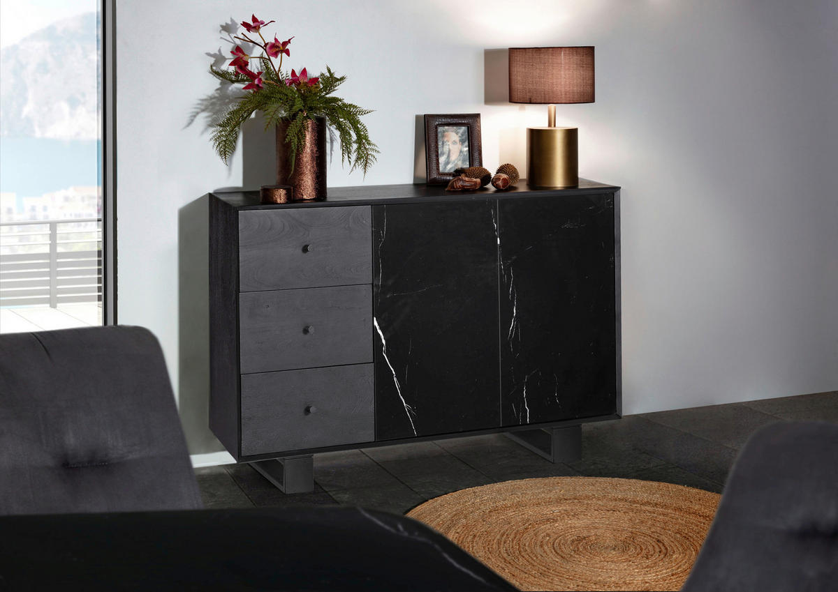 SIDEBOARD  in 145/80/42 cm  - Schwarz/Weiß, MODERN, Glas/Holz (145/80/42cm) - Livetastic