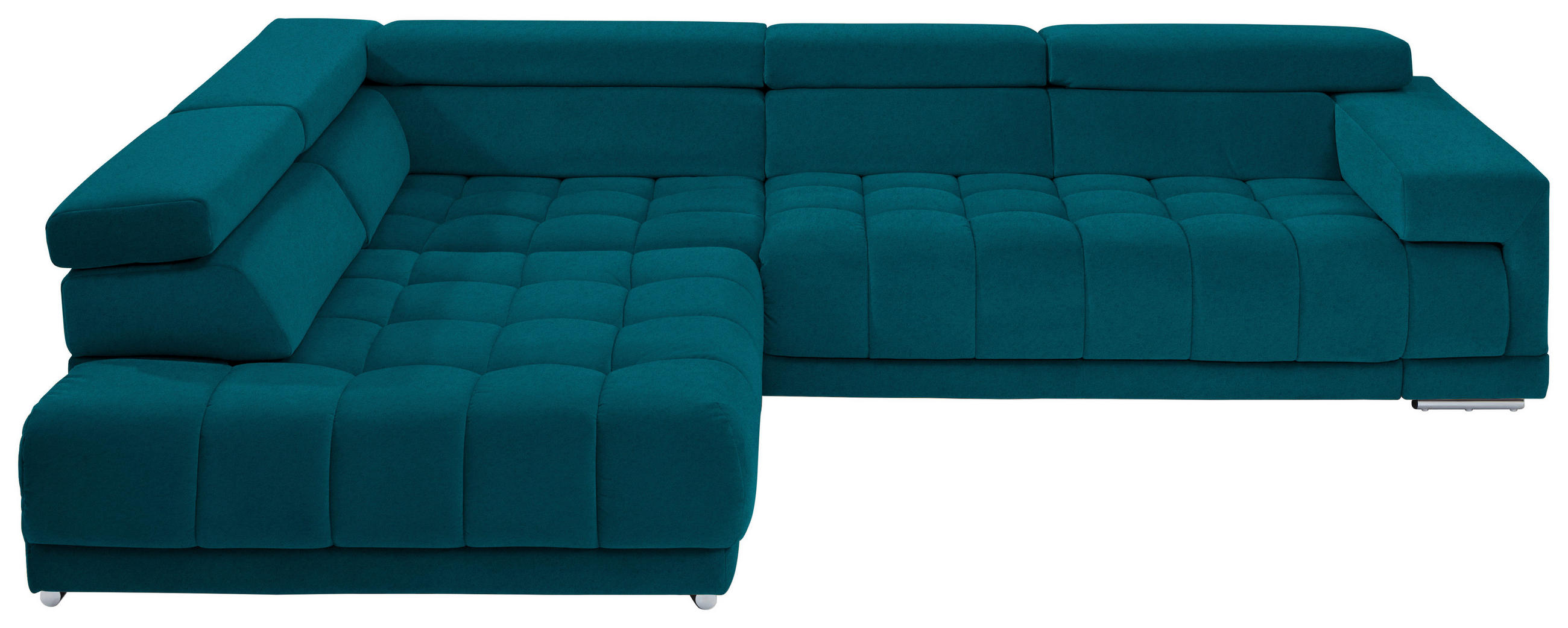 ECKSOFA  in Mikrofaser Petrol Rücken echt, Kopfteilverstellung  222/326 cm  - Chromfarben/Petrol, Design, Textil/Metall (222/326cm) - Beldomo Speed
