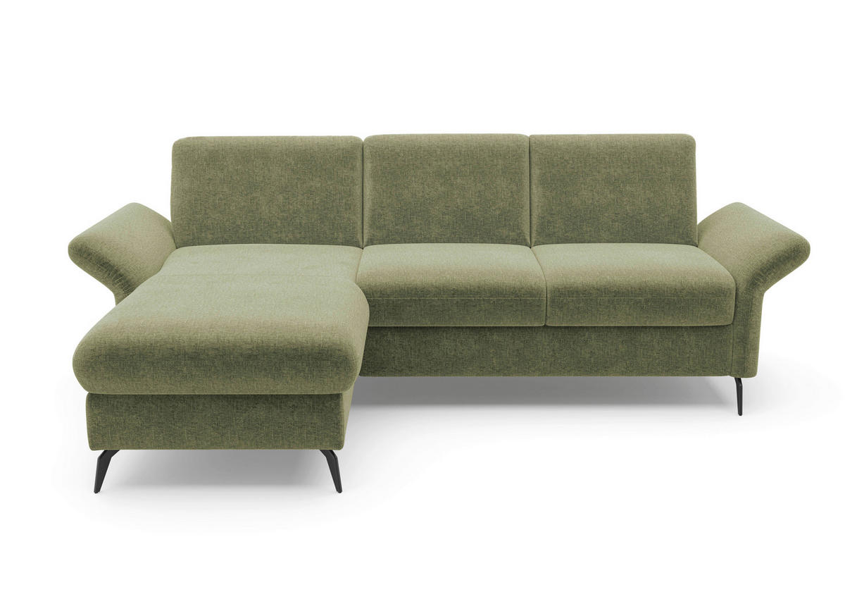 ECKSOFA ROCHELLE E Hellgrün Flachgewebe  - Schwarz/Hellgrün, KONVENTIONELL, Textil/Metall (164/251cm) - Sit & More