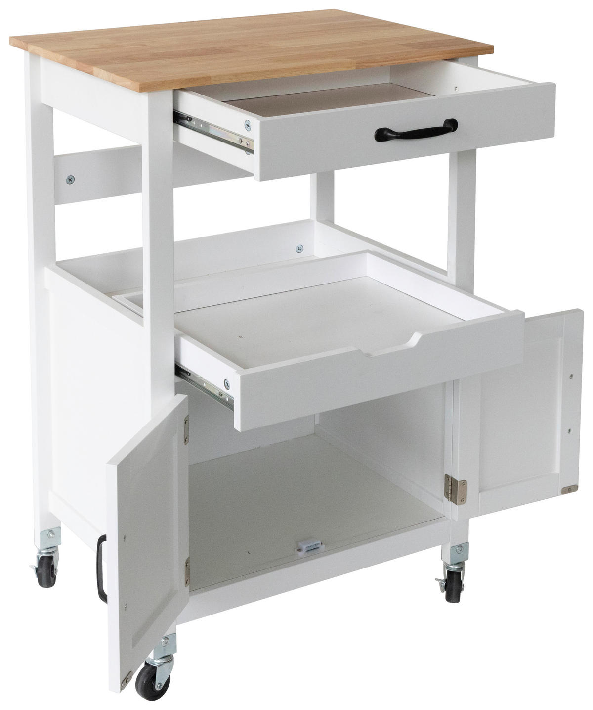 SERVIERWAGEN Kautschukholz vollmassiv Weiß  - Schwarz/Weiß, Basics, Holz/Holzwerkstoff (58/93/40cm) - MID.YOU