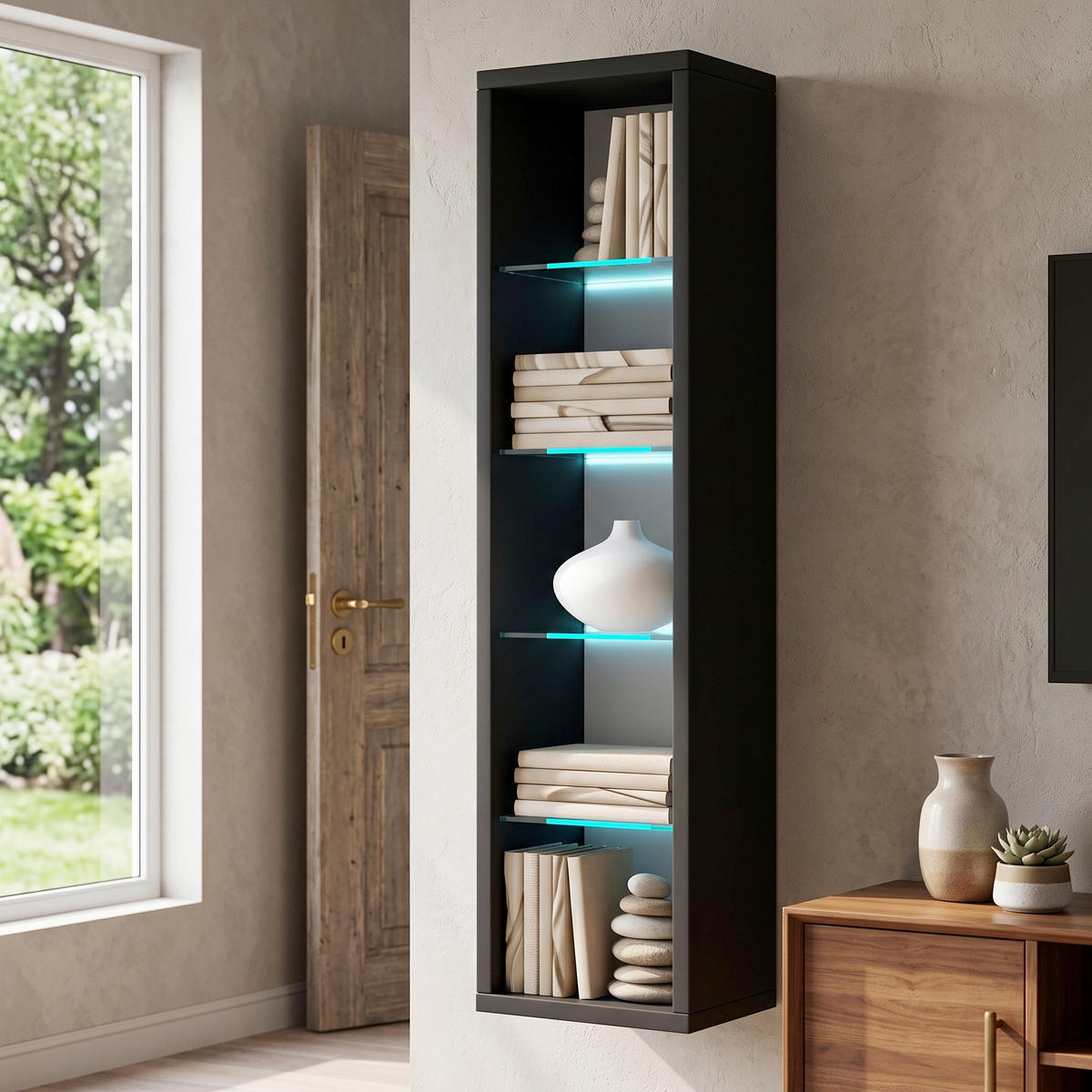 WANDREGAL 21/77/14 cm  - Schwarz, Design, Glas/Holzwerkstoff (21/77/14cm) - MID.YOU
