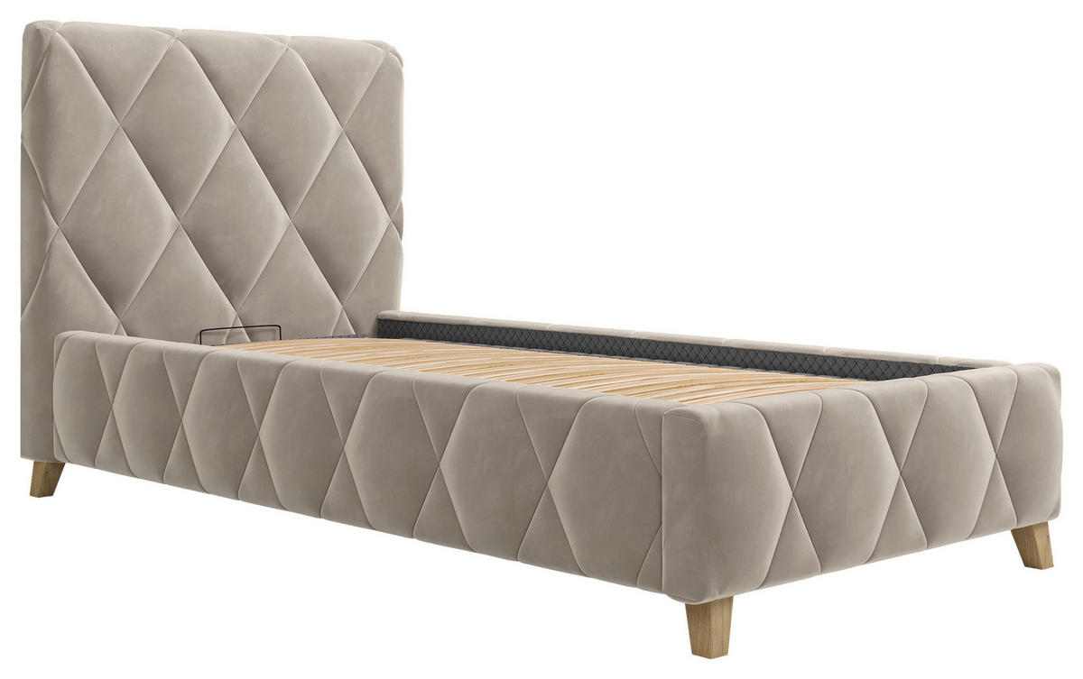POLSTERBETT gepolstertes Kopfteil, Lattenrost, Bettkasten 90/200 cm  in Cappuccino  - Cappuccino, MODERN, Holz/Textil (90/200cm) - MID.YOU