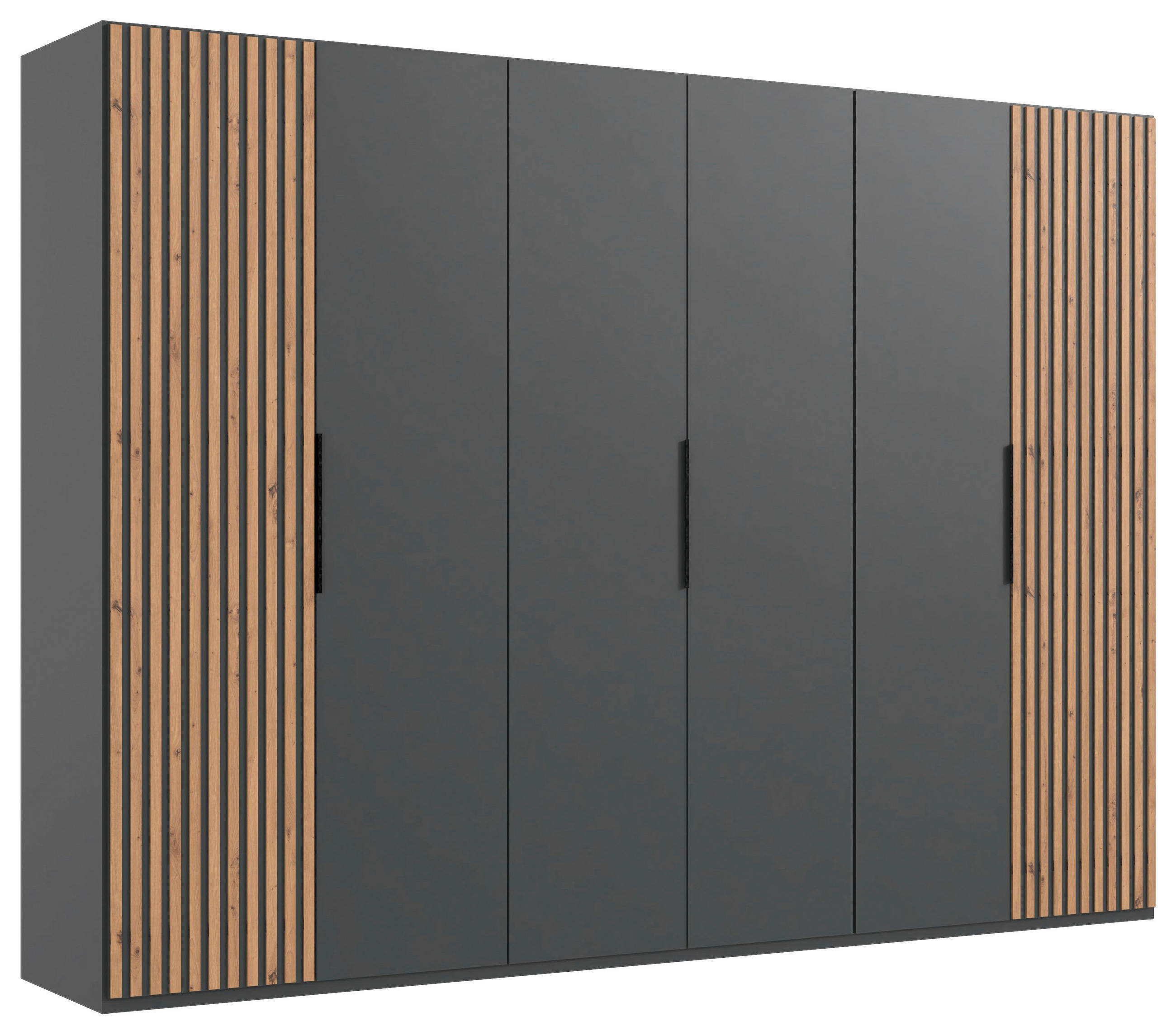 DREHTÜRENSCHRANK  in Graphitfarben, Eichefarben  - Eichefarben/Schwarz, MODERN, Holzwerkstoff/Metall (300/216/58cm) - MID.YOU