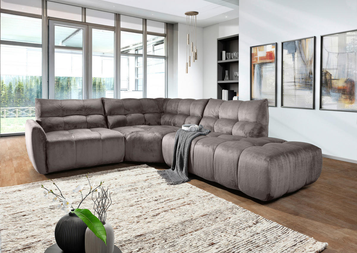 ECKSOFA Grau Flachgewebe  - Schwarz/Grau, MODERN, Kunststoff/Textil (235/275cm) - Landscape