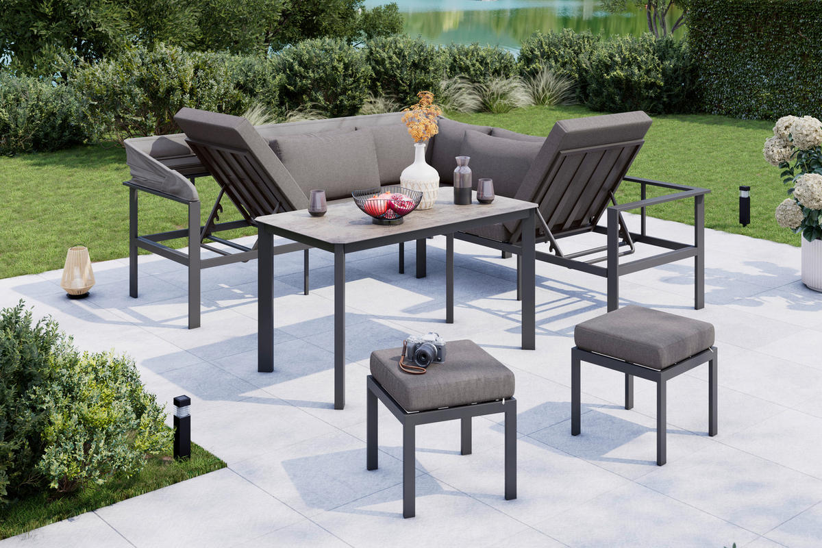 DINING-LOUNGESET Aluminium  - Anthrazit/Grau, MODERN, Glas/Textil (224/64/149/224cm) - Ambia Garden