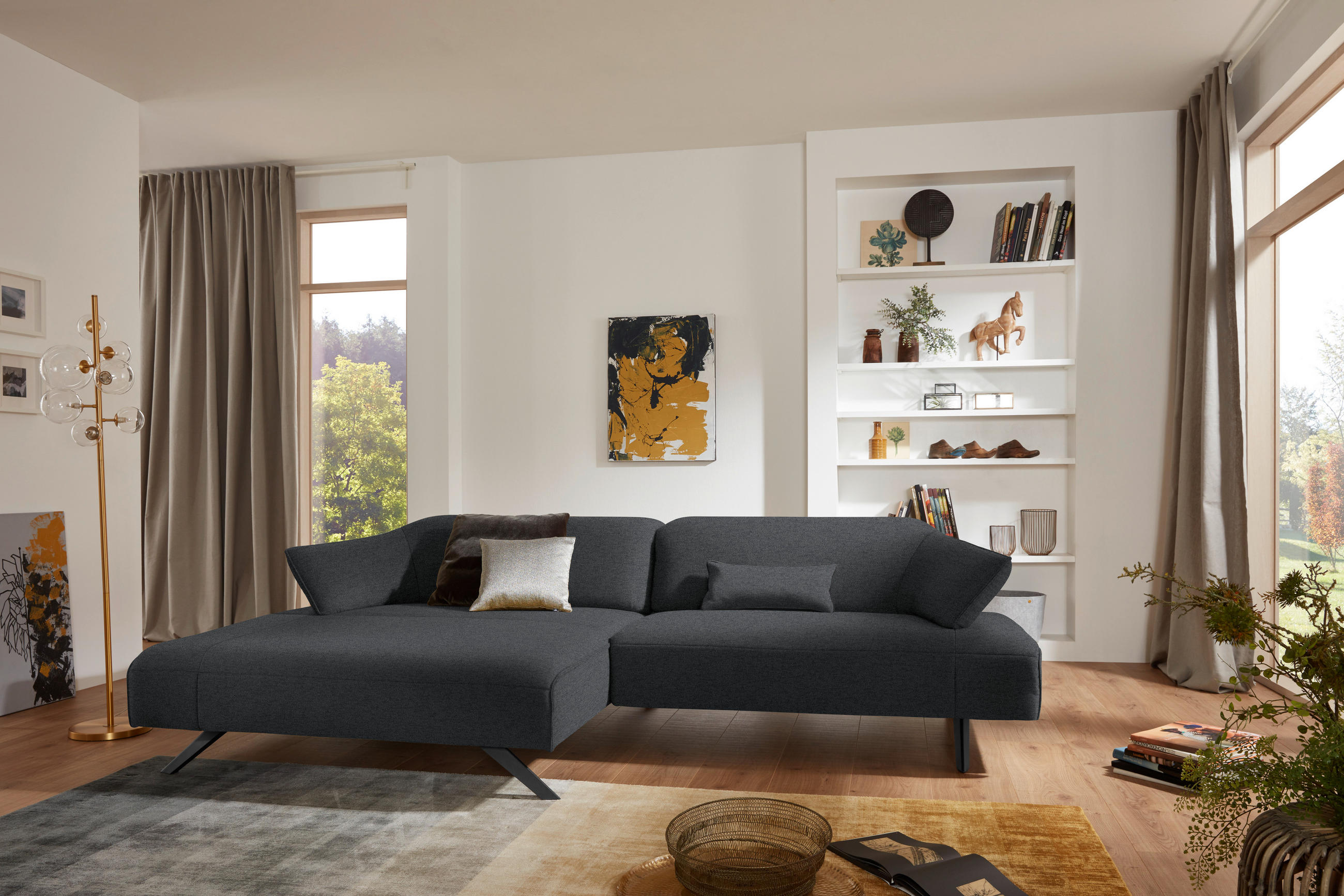 ECKSOFA in Struktur Grau  165/276 cm  - Anthrazit/Grau, Design, Textil/Metall (165/276cm) - Himolla