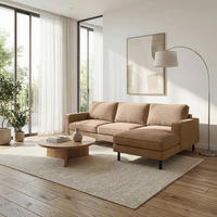 ECKSOFA Hellbraun Cord Rücken echt  - Hellbraun/Schwarz, Design, Textil/Metall (238/166cm) - Livetastic