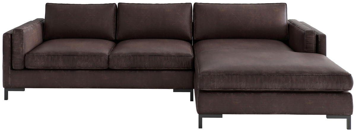 HÖRNSOFFA i läderimitation, flatväv mörkbrun  - svart/mörkbrun, Design, metall/textil (265/160cm) - Livetastic