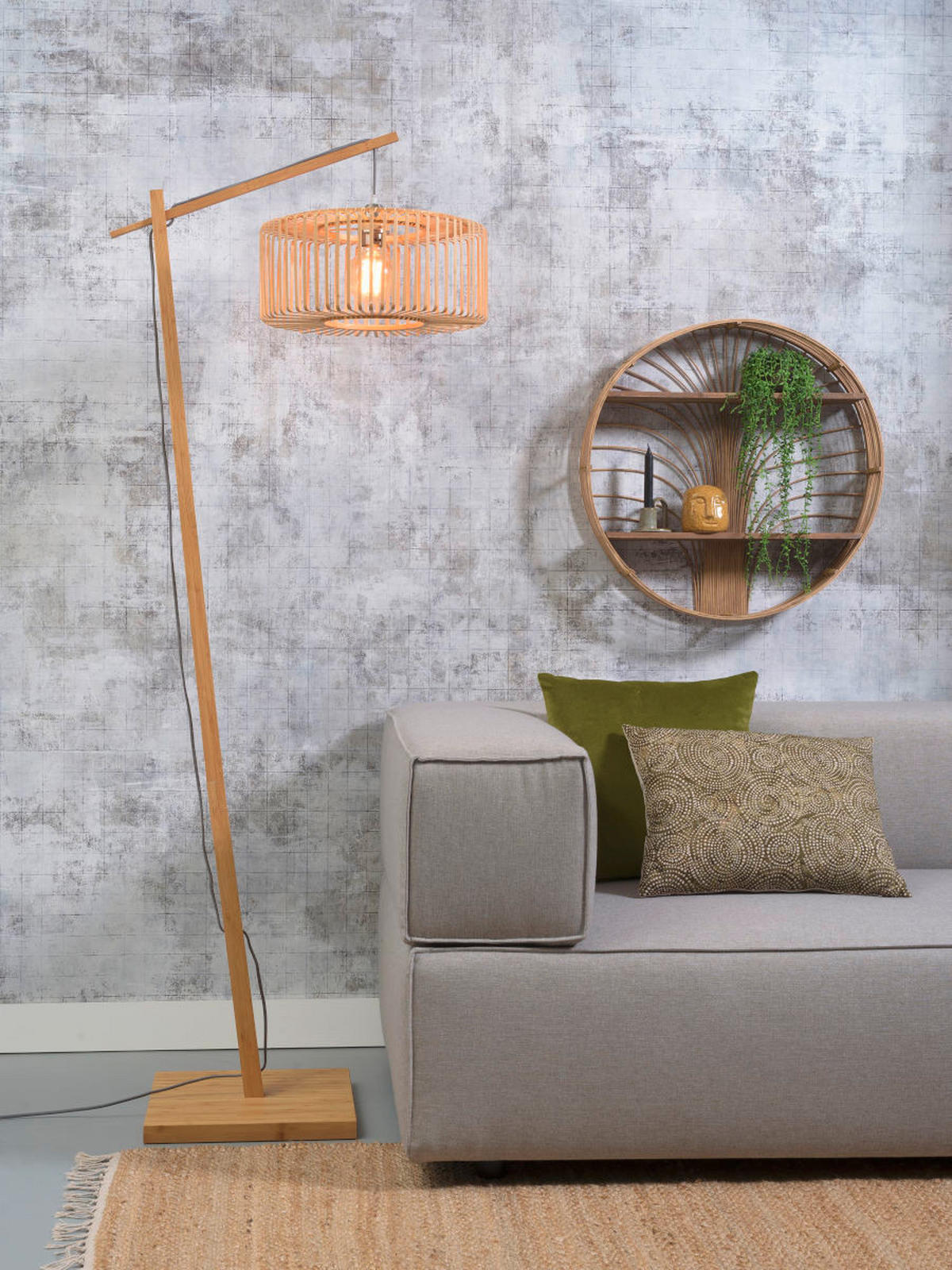 GOLVLAMPA GOOD&MOJO     - naturfärgad, Trend, trä (176/40/68cm) - Good & Mojo