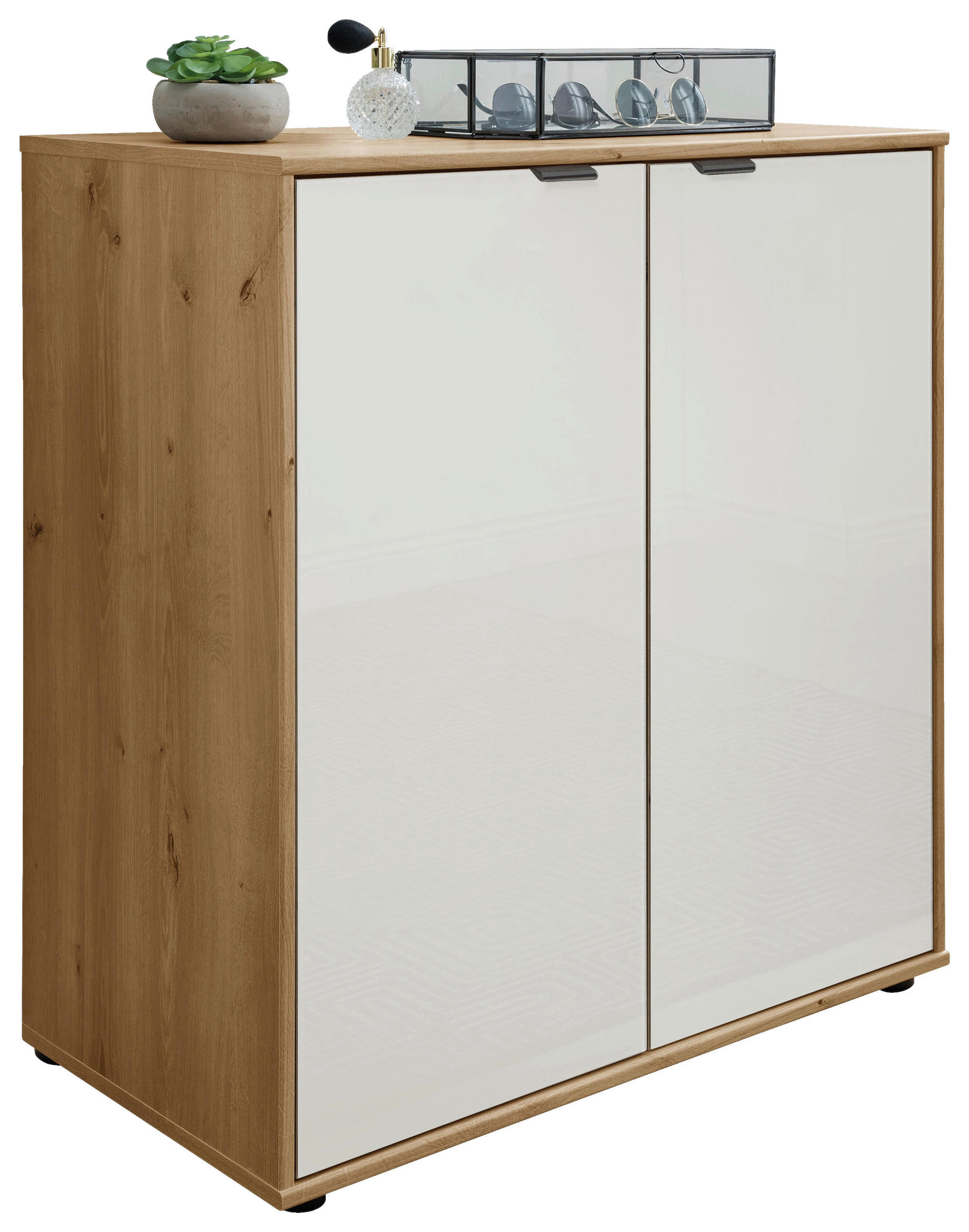 KOMÓD 80/70/43 cm  - Bianco tölgy/fekete, Konventionell, faalapú anyag/üveg (80/70/43cm) - Dieter Knoll