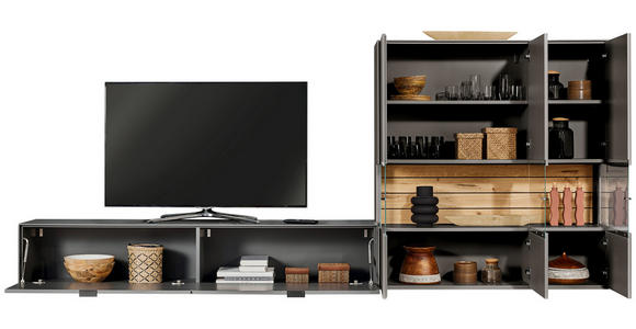 WOHNWAND in Graphitfarben 348,8/175,7/37,1 cm - Graphitfarben/Grau, Design, Glas/Holzwerkstoff (348,8/175,7/37,1cm) - Dieter Knoll